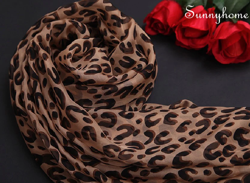 100 шёлковый шифоновый женский шарф с коричневым леопардовым принтом роскошный