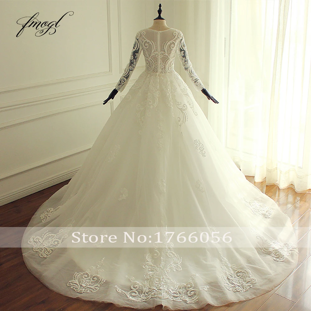 Fmogl халат де mariée с длинными рукавами Boho свадебный наряд пикантные кисейные аппликации бисером винтажное свадебное платье плюс Размеры