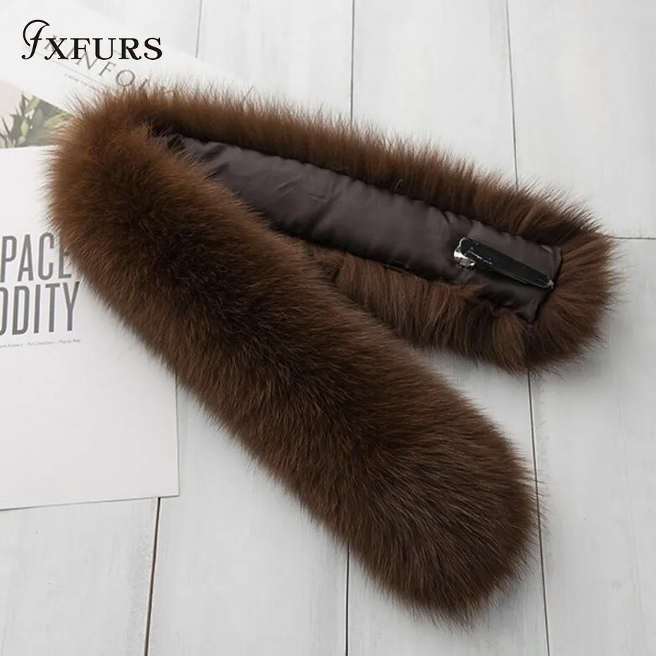 FXFURS бренд настоящий Лисий мех воротник шарф Женская шаль обертывания Болеро шеи Теплый черный палантин кольцо шарф с зажимом - Цвет: coffee
