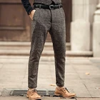 Новый Метросексуал мужские зимние Европейский стиль плед тонкий стрейч шерстяные повседневные штаны мужские деловые модный бренд длинные штаны K681-2
