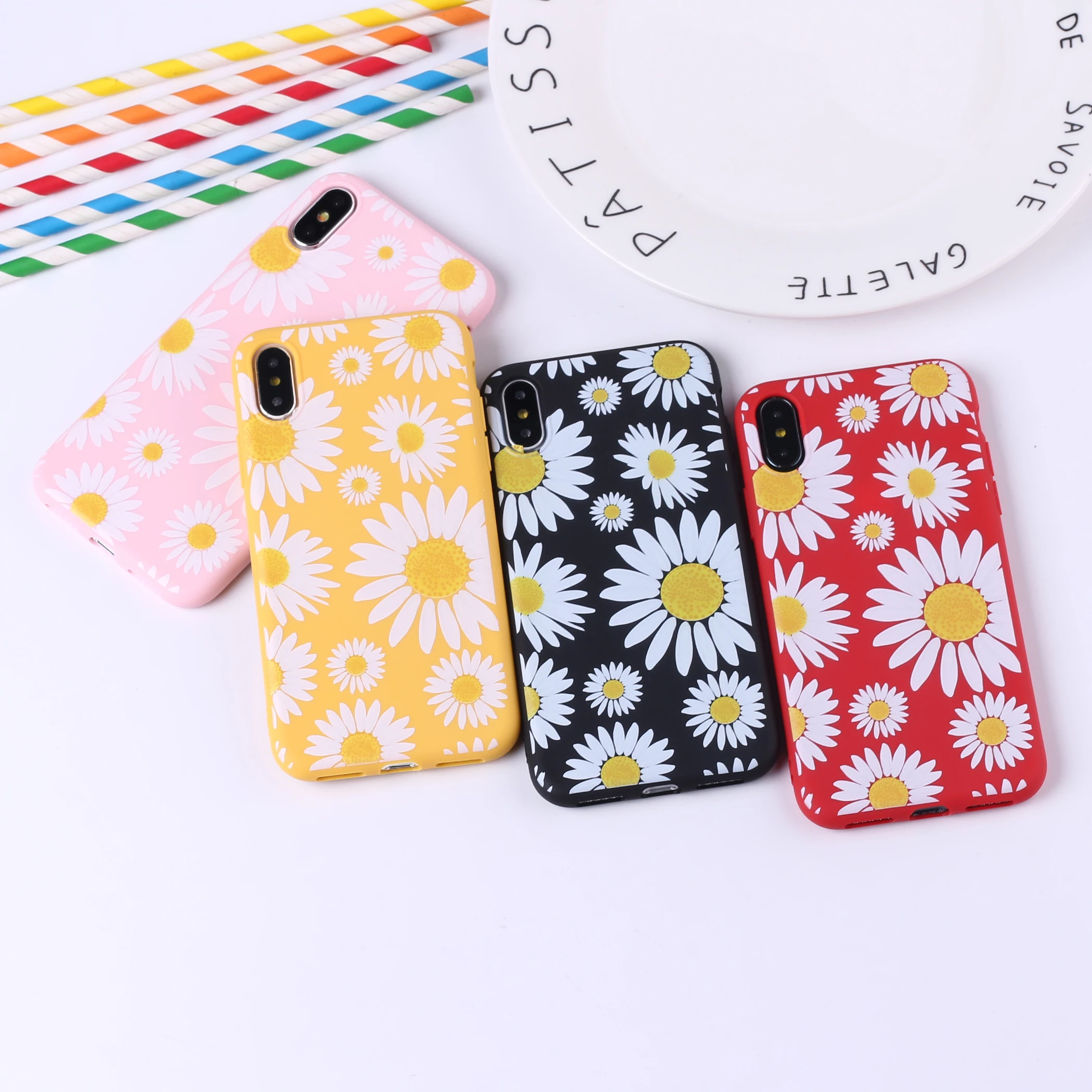

Cute Summer Daisy Sunflower Floral Flower Soft Silicone Candy Case Coque For iPhone 12 11 Pro 6 8 8Plus X 7 7Plus X XR XS Max