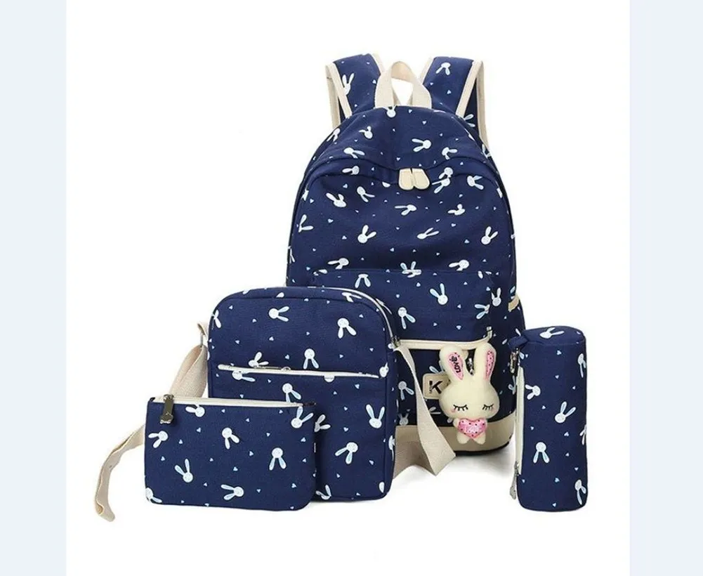 1 Dark blue Четыре штуки модная женская парусиновая повседневная школьная сумка, рюкзак для девочек, рюкзак для путешествий, сумки через плечо, партия - Цвет: 1 Dark blue