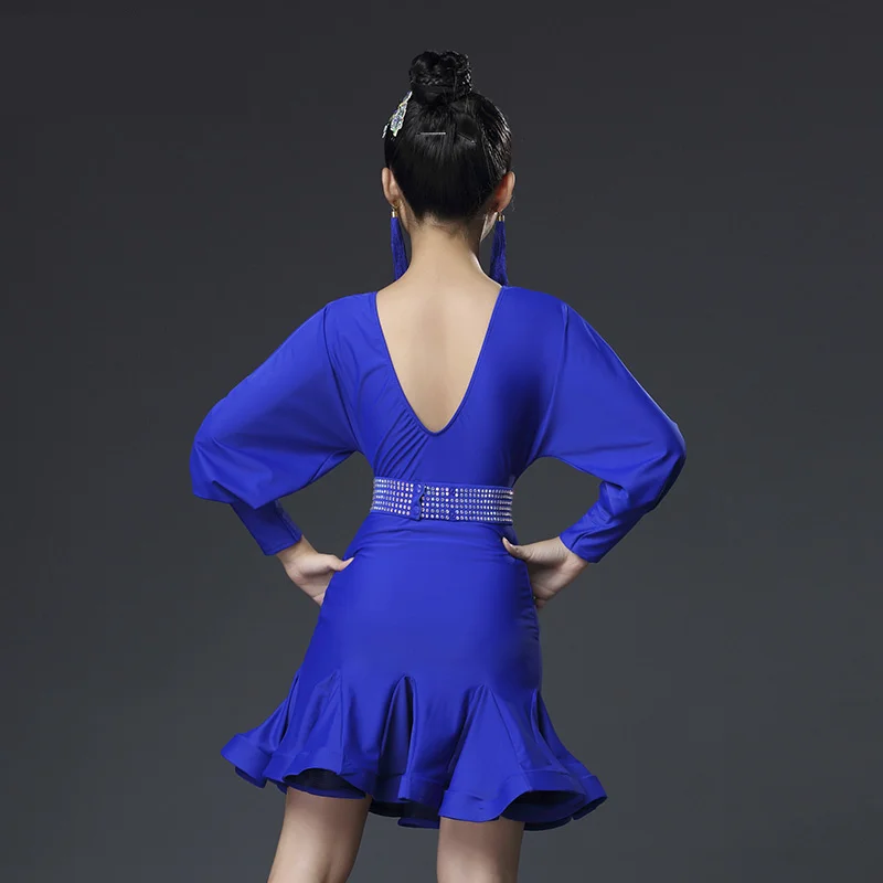 Платье для латинских танцев желтого и синего цвета девочек детская одежда