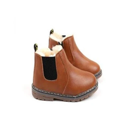Cotton brown MHYONS/ г. Зимние детские ботинки теплые ботинки для мальчиков и девочек утолщенные бархатные детские Нескользящие ботинки Ботинки martin на молнии - Цвет: Cotton brown