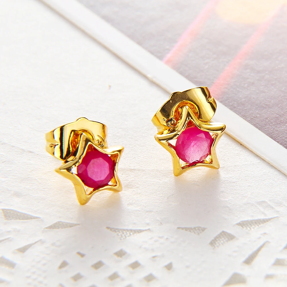Желтый Позолоченные Винтаж Красный Кристалл Звезда Милые Маленькие Серьги