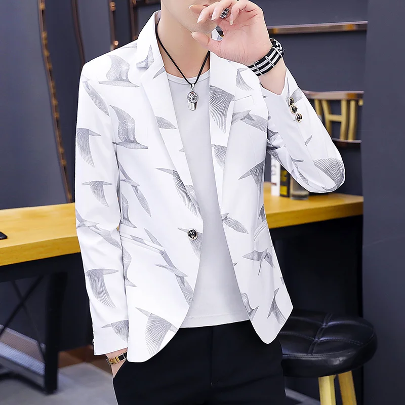 

HOO 2022 men's suit of cultivate one's morality leisure suit handsome printing teenagers