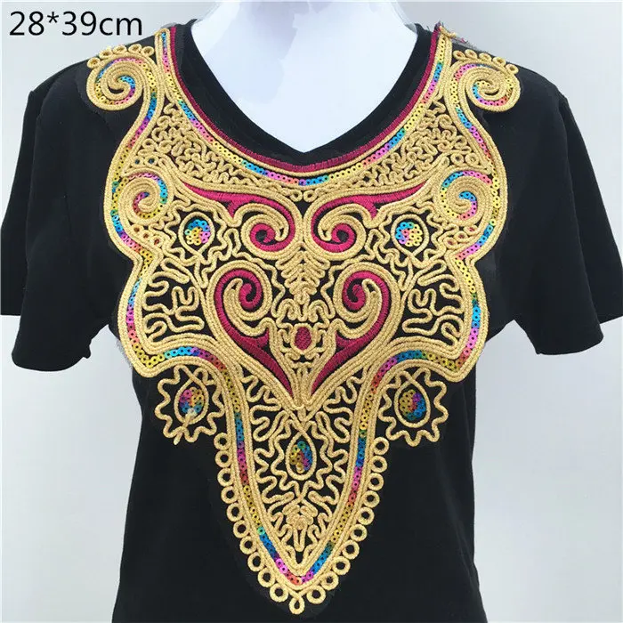 GoldNeckline0042 1 шт. золотая вышивка в этническом стиле воротник Венеция с блестками Цветочная вышивка аппликация кружевной вырез воротник аксессуары для одежды - Цвет: GoldNeckline0042