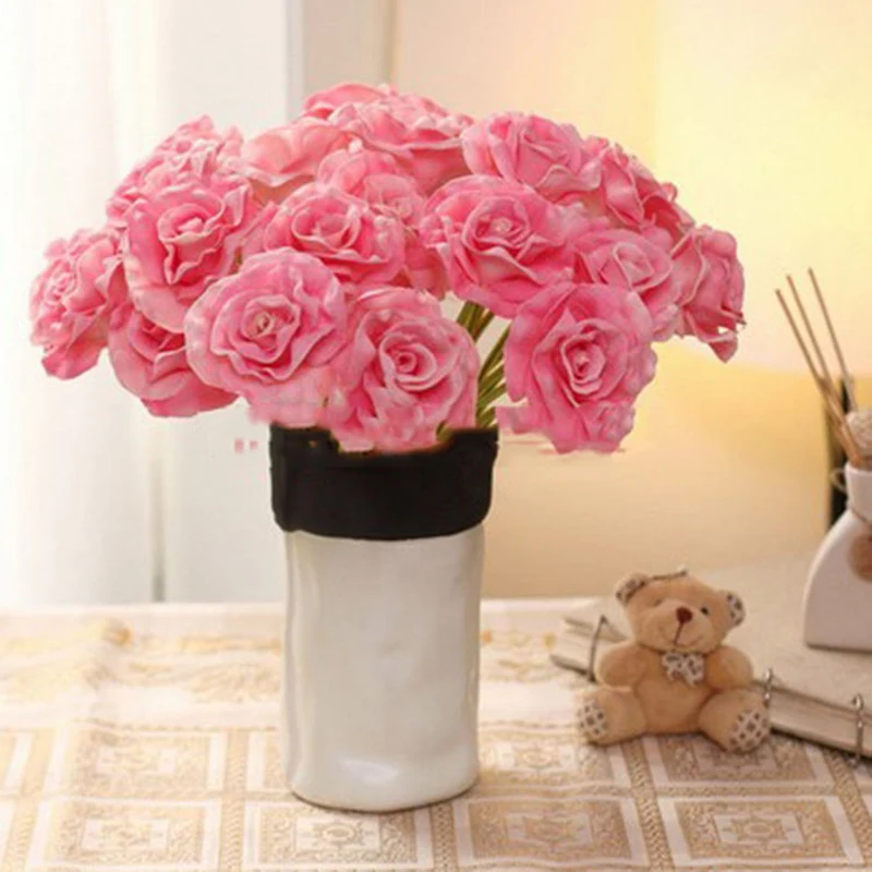 

5 голов, Шелковый цветок, букет роз, искусственные цветы, поддельные листья, свадебные украшения для дома Вечерние