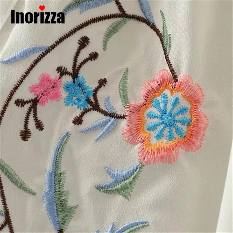 2018 весенние женские сладкий цветочный Вышивка повседневные рубашки Длинные