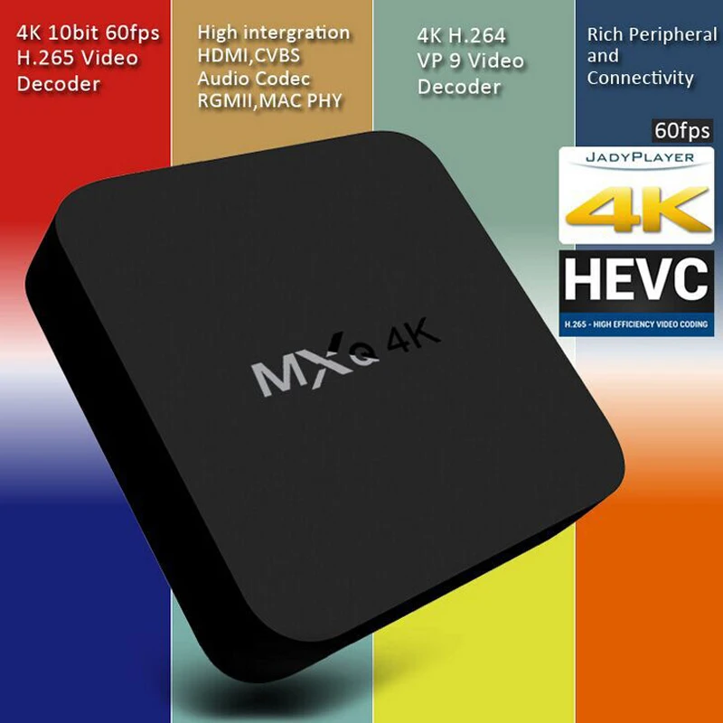 Mxq 4 К 10 бит 60FPS H.265 RK3229 Quad-Core Smart Android ТВ коробка 1 ГБ 8 HD 1080 P * 2 2.4 г Wi-Fi потоковое Коди