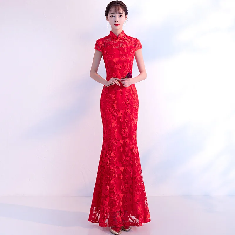 

2018 Wedding Party Cheongsam Oriental Women Maxi Dress Traditional Chinese Style Elegant Qipao Long Dresses Robe Vestido S-XXL
