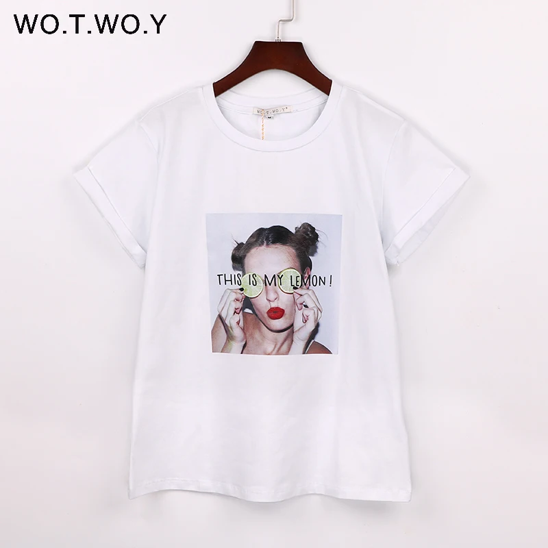 WOTWOY 12 Models Women Print T shirt Cotton Letter Shirt Tops Harajuku 2017 Summer Fashion Tshirt Short Sleeve Tee Shirt| |