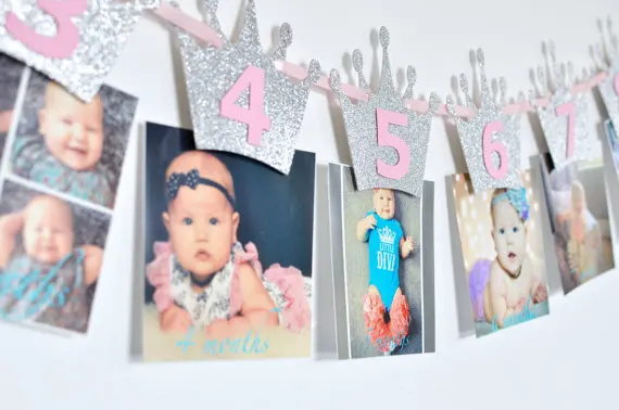 Первый баннеры для дня рождения 12 месяцев Корона Звезда фото Bunting Baby Shower бумага Гарланд для мальчиков и девочек 1st декор для вечеринки в честь Дня Рождения фото стены