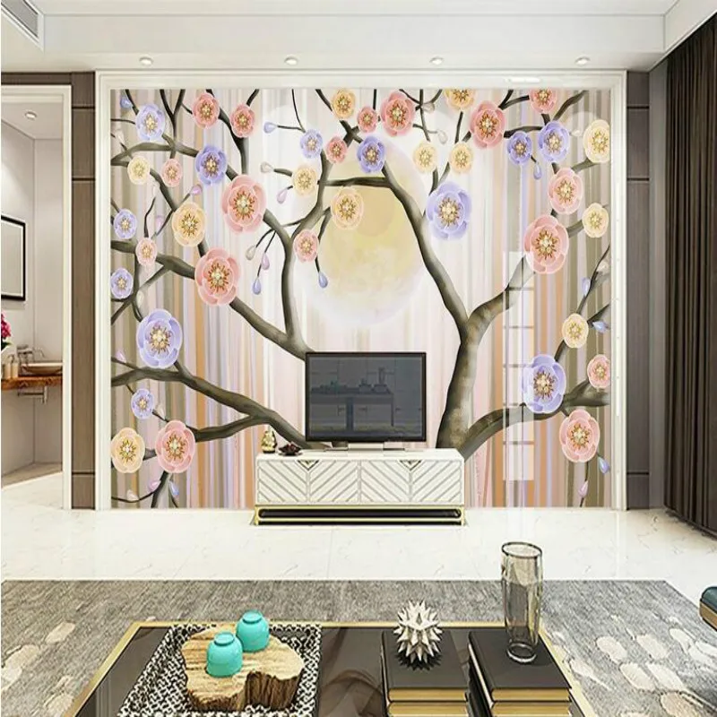 

3d Wallpaper for Living Room Simple Modern Abstract Tree Background Wall Painting Mural Silk Paper Nonwovens Wallpapers