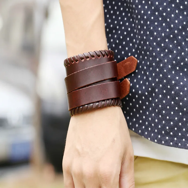 2019 новый модный мужской ретро панк кожаный браслет манжета | Украшения и