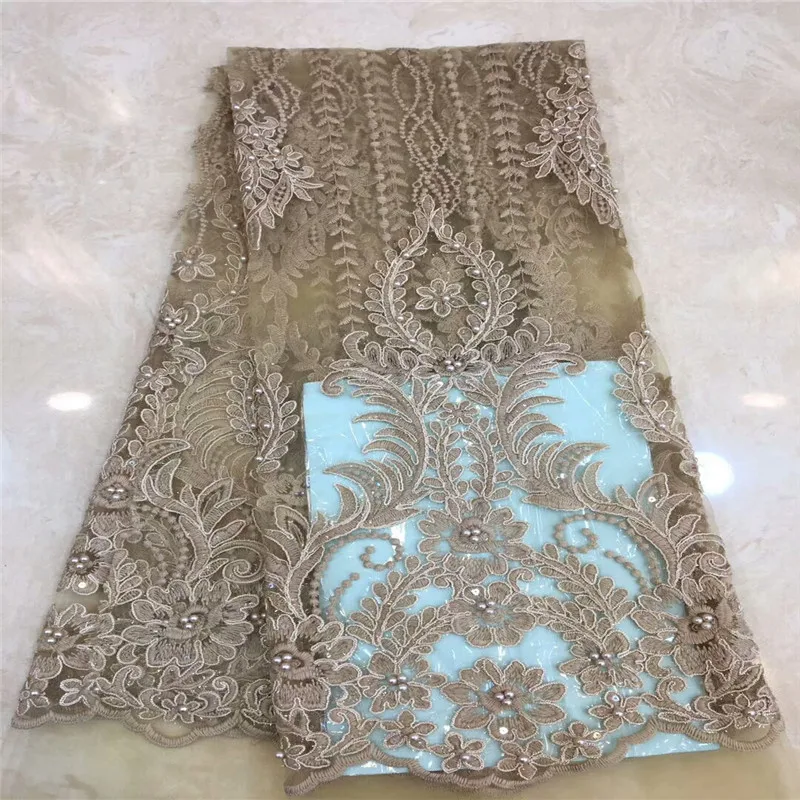 

Cassiel Pink African Lace Fabric 2018 High Quality Lace Pearls Embroidery Tulle Lace Fabric African Lace Beaded 5 Yards