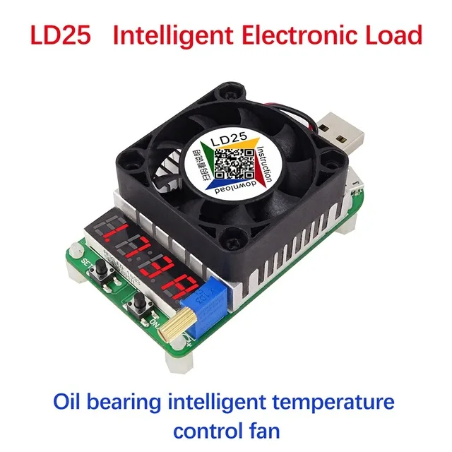 RD LD25 electronicos resistencia de carga USB intertaz prueba bateria pantalla LED ventilador corriente ajustable de25W | Инструменты