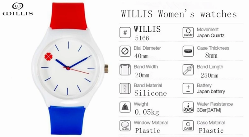Willis кварцевые часы для женщин наручные бренд четыре листа клевера дизайн