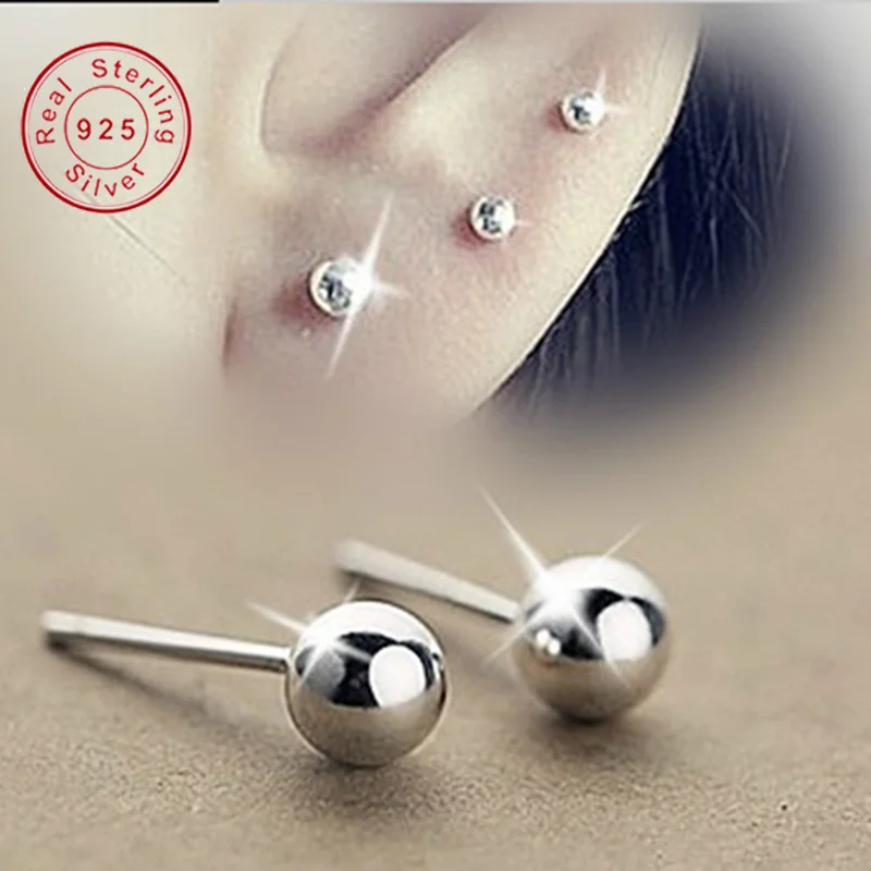Женские серьги с шариками 3 пары из серебра 925 пробы 2 4 5 мм | Украшения и аксессуары