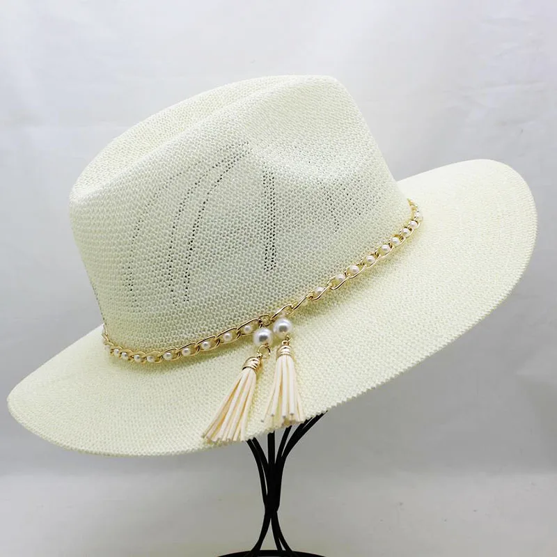 SUOGRY Панама шляпа женская Соломенная Fedora Fmale Sunhat женская летняя пляжная Солнцезащитная козырьковая Кепка Chapeau Классная мягкая фетровая шляпа в джазовом стиле шляпа сомбреро - Цвет: beige
