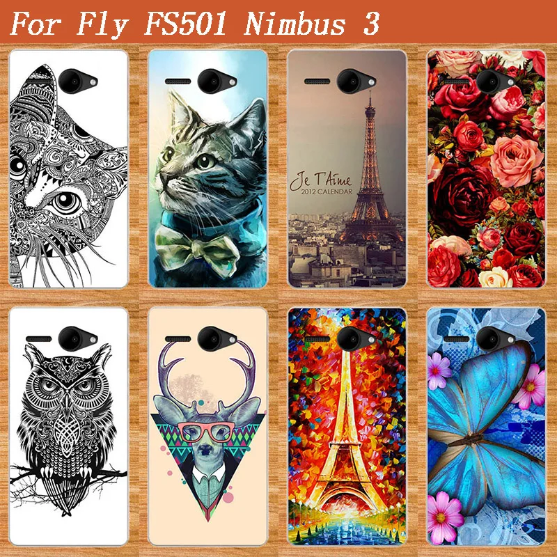 Мягкий чехол для телефона из ТПУ Fly FS501 Nimbus 3 DIY Рисунок розы цветы Сова кот башни