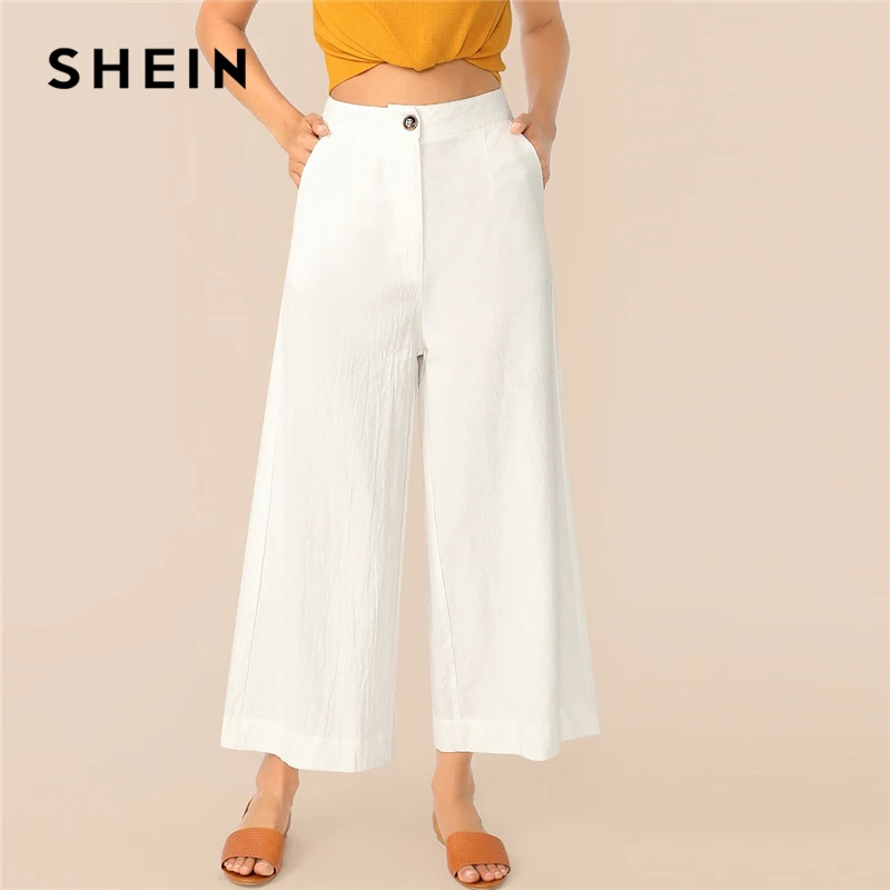SHEIN Широкие Укороченные Брюки Женские Брюки Со Средней Талией Брюки Для Офиса И Отдыха