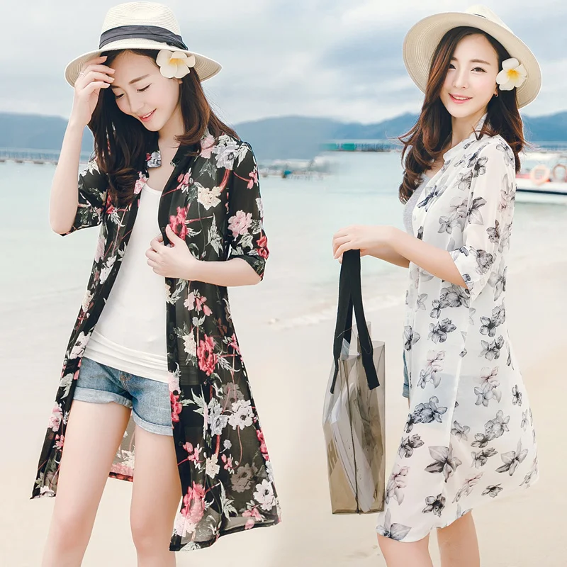 Женская шифоновая рубашка с цветочным принтом летняя повседневная Пляжная 2017 |