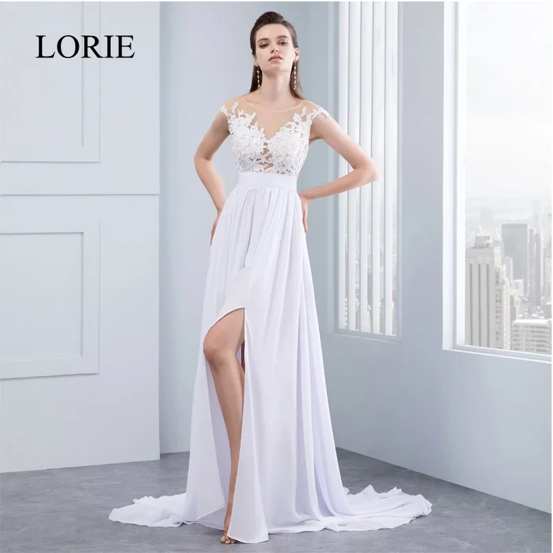 Шифоновые пляжные свадебные платья Vestido De Noiva винтажные кружевные аппликации сексуальные женские свадебные платья с коротким рукавом - Цвет: Белый