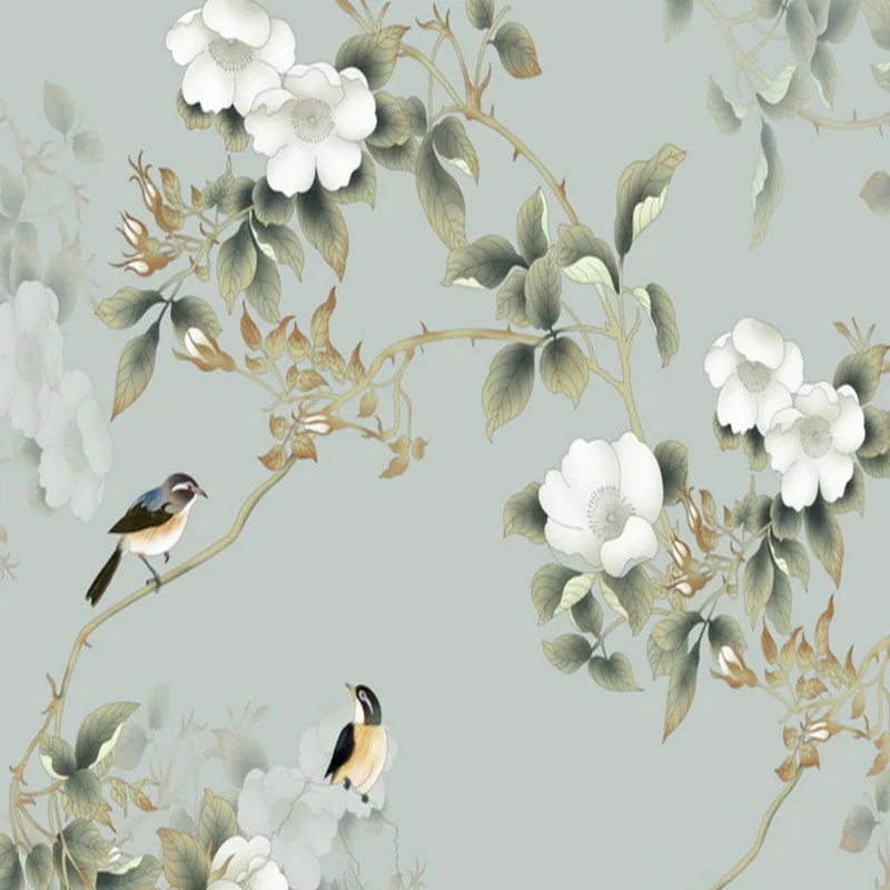 Пользовательские 3d обои ручная роспись цветок птица картина американская