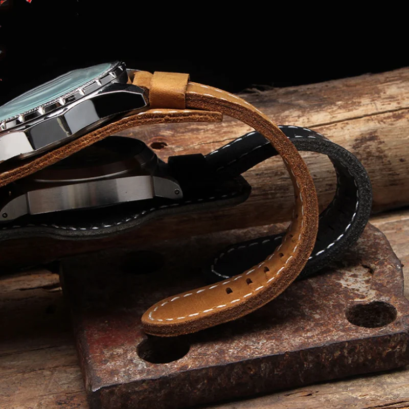 20 22mm 24mm 26mm high quality Cowhide Genuine Leather Watch Band with Stainless Steel Buckle Strap for PAM Thick Soft Watchband