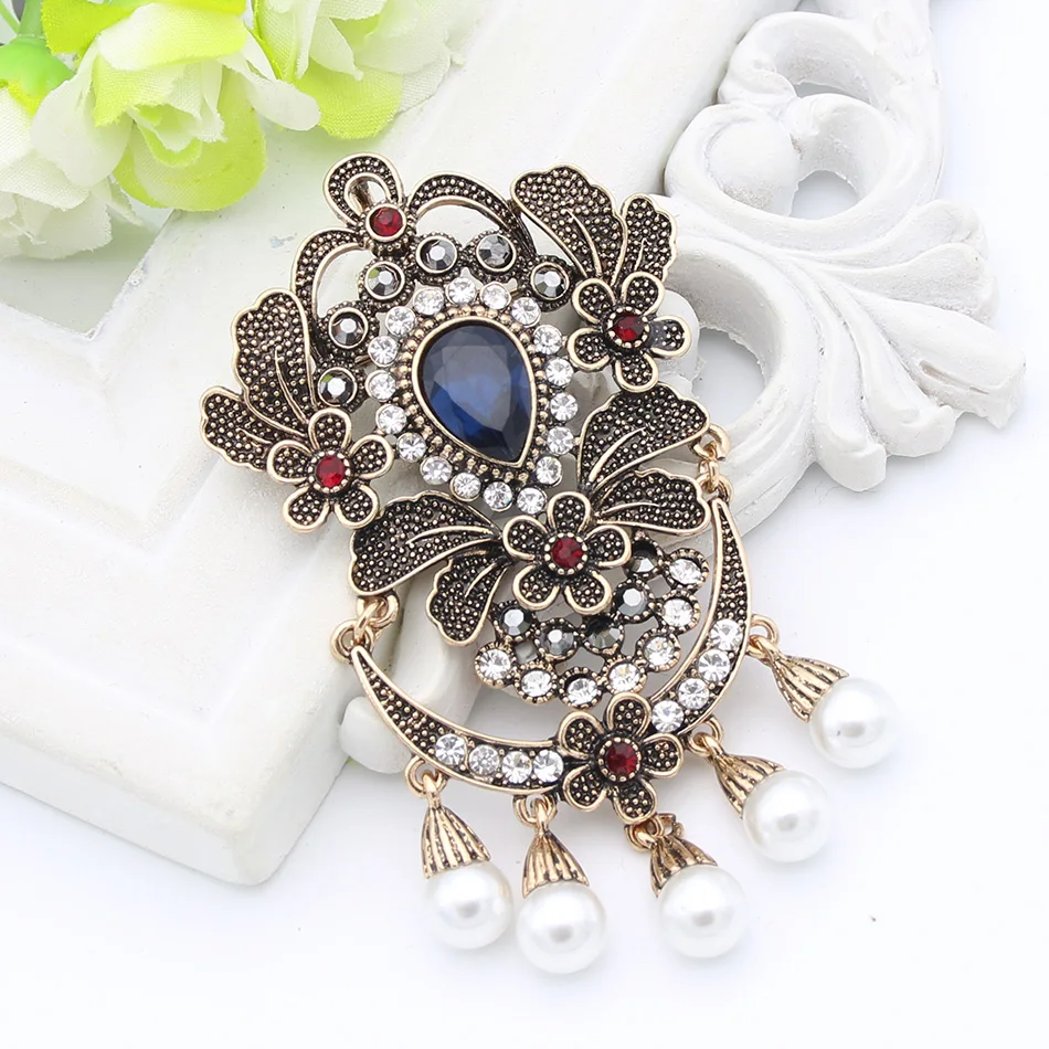 Изысканная индийская женская большая брошь из смолы с имитацией жемчуга булавка