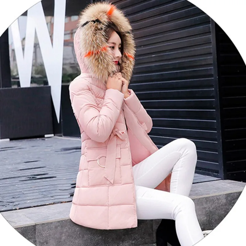 

UHYTGF Female Winter Jacket Coat Down Jacket Long Fur collar Hooded Slim Coat Thick Cotton Parka Women Outerwear Plus Size1046