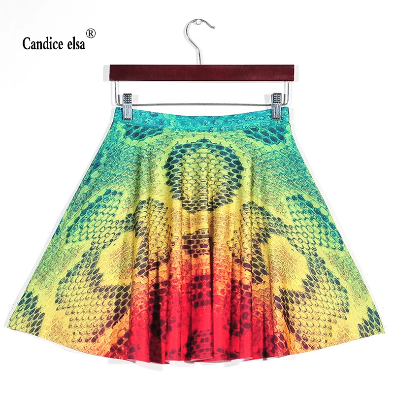 

CANDICE ELSA woman skirts digital printing wholesale color gradient snake skin pattern pleated skirt skt1148