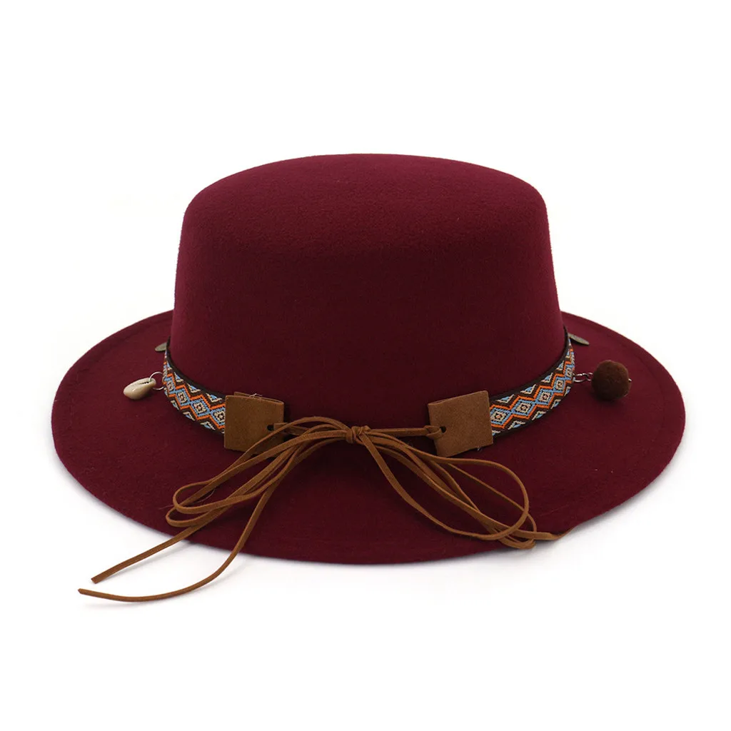 Женская фетровая шляпа Outback шерстяной ремень с широкими полями плоским берцем на