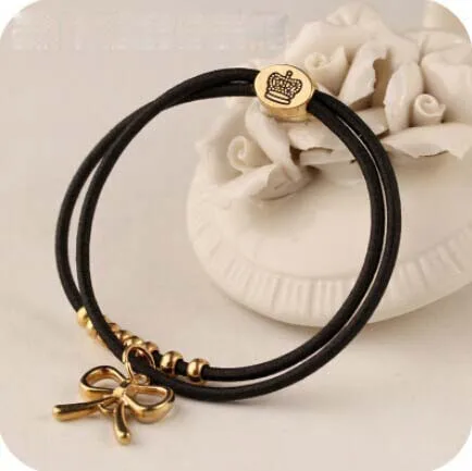 Black bowknot Много стилей черные, оцинкованные сплав скелет медведь кулон веревка для волос Панк звено браслет для мужчин и женщин модные ювелирные изделия - Окраска металла: Black bowknot