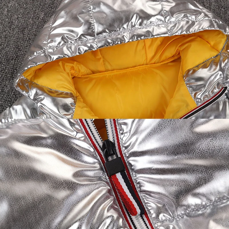 HH/детская зимняя куртка для девочек серебристо Золотое повседневное пальто с