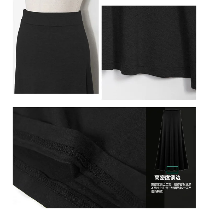 Женская длинная Плиссированная юбка черная из модала большого размера в стиле