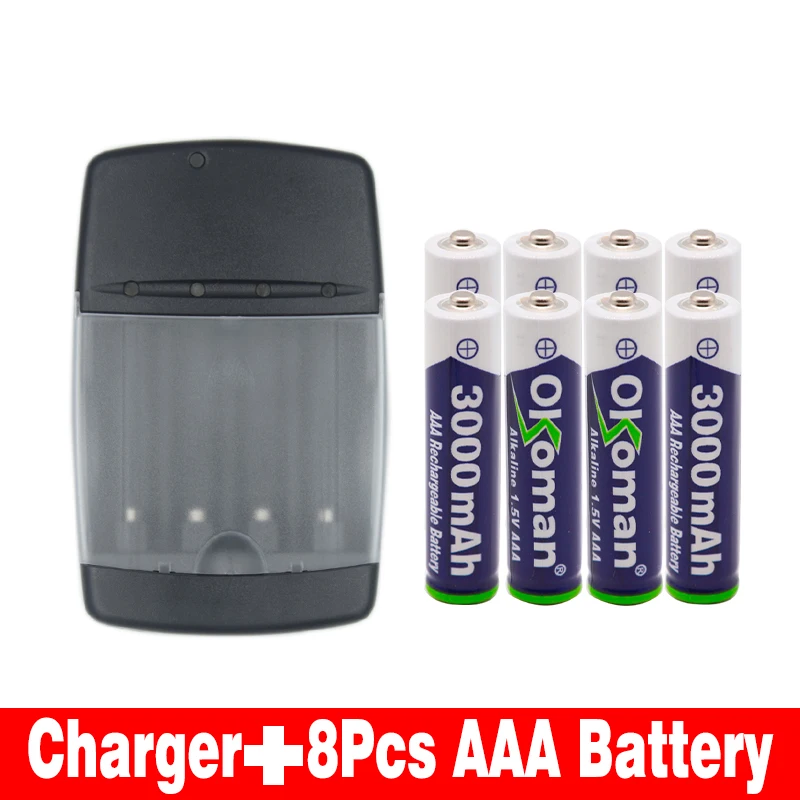 Черный AAA батарея 3000mah 1,5 V Щелочная перезаряжаемая батарея для дистанционного управления игрушечный светильник и щелочное умное зарядное устройство - Цвет: Черный