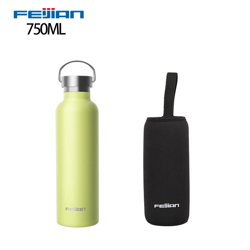 bottle with sleeve FEIJIAN Спортивная бутылка для воды из нержавеющей стали с двойными стенками, вакуумная изоляционная герметичная для путешествий, велоспорта, пеших прогулок, кемпинга - Цвет: bottle with sleeve