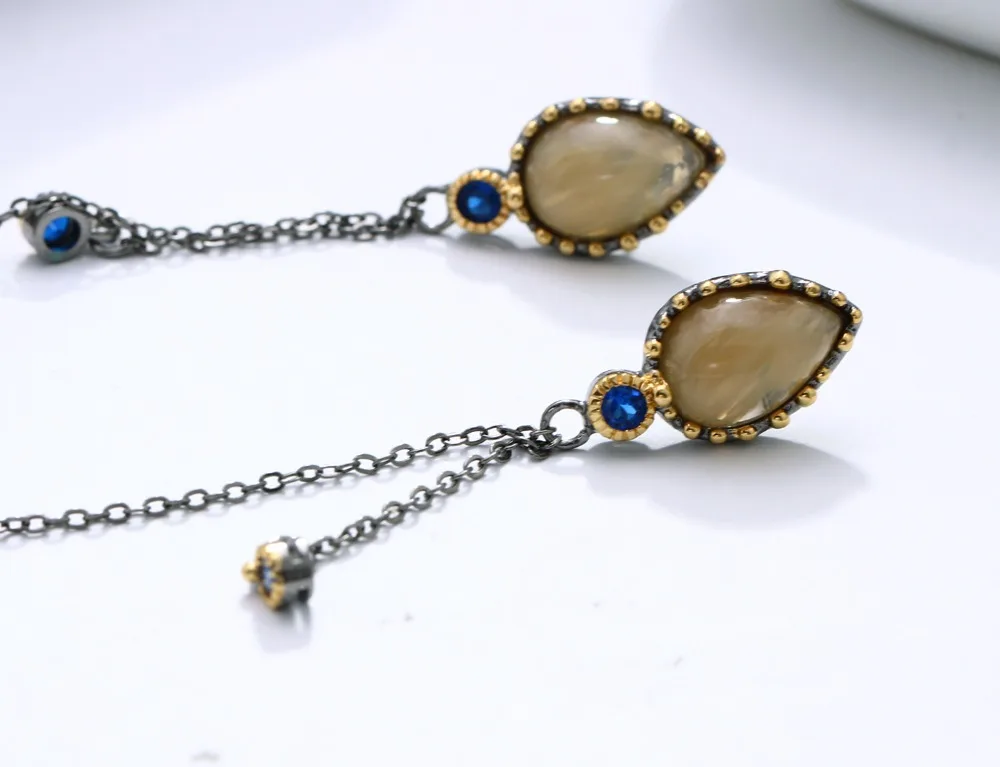 97mm long chain beautiful drop earring Lt yellow stones blue color crystal female Jewelry& Accessories earrings for women
