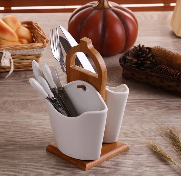 Стильный керамический органайзер для столовых приборов декоративные бамбуковые