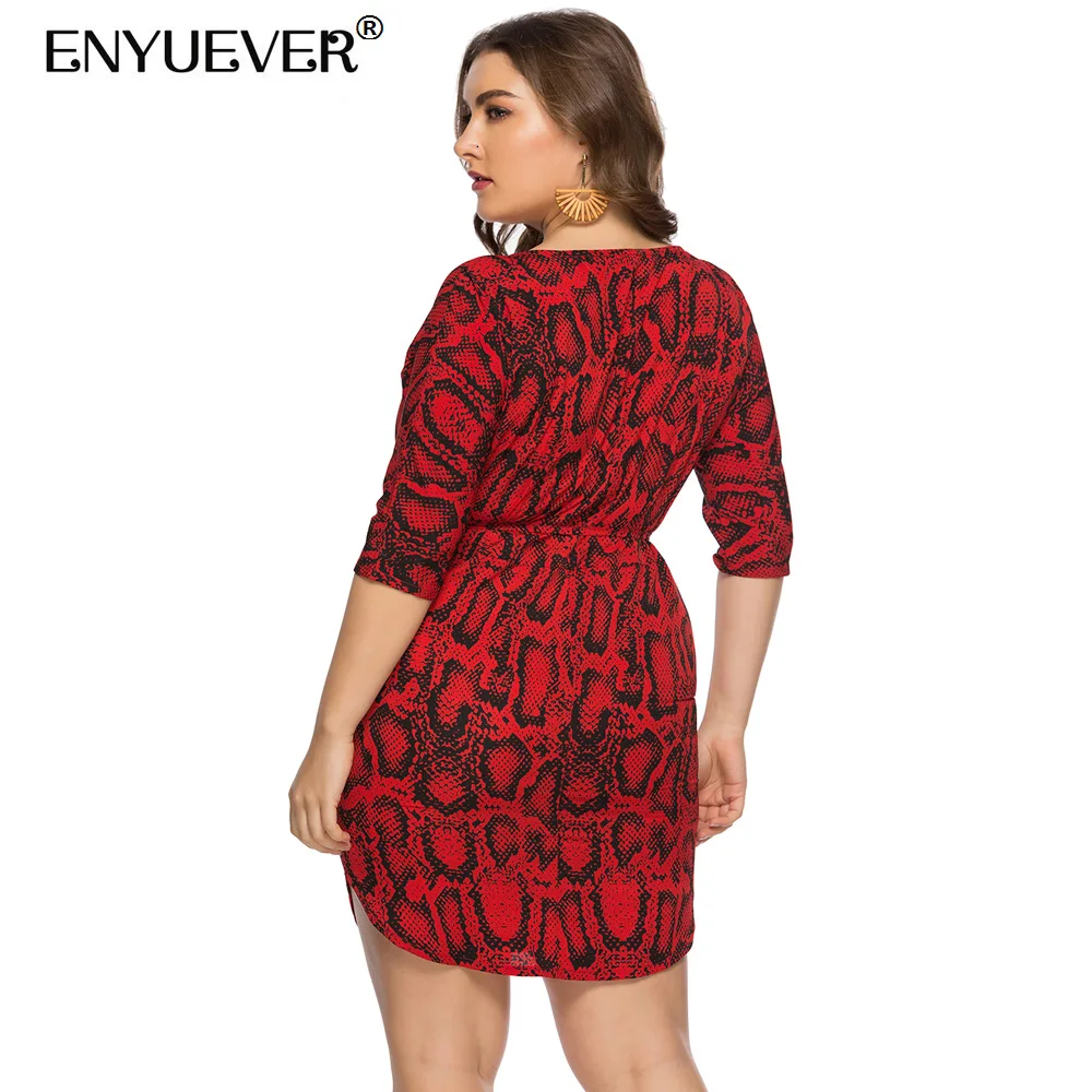 Enyuever Plus Size Snake Print Dress Women Summer 2019 Half Sleeve Vestido Casual Sexy Party Mini With Pockets Streetwear | Женская