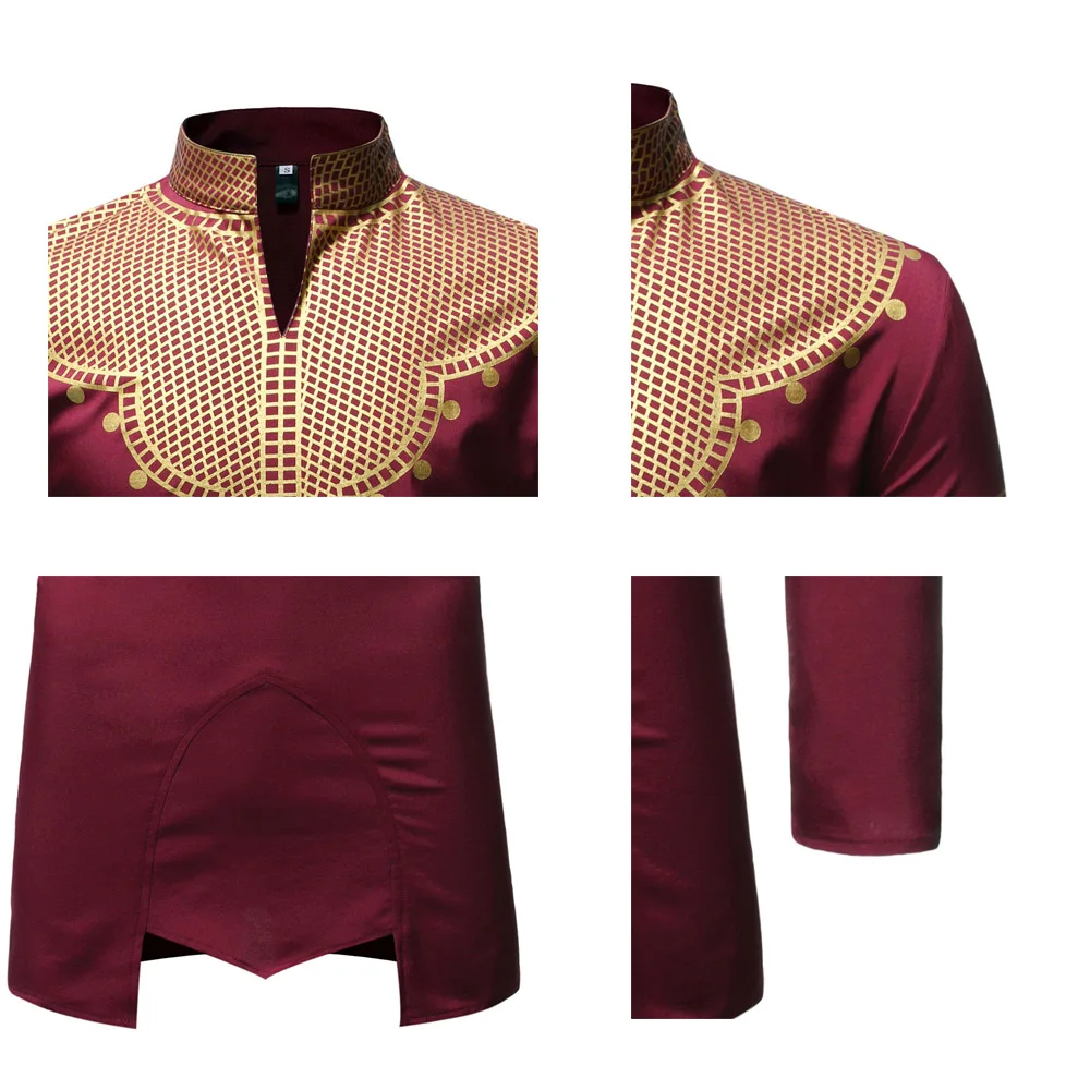 Мужская рубашка с воротником стойкой Fadzeco асимметричная приталенная длинным