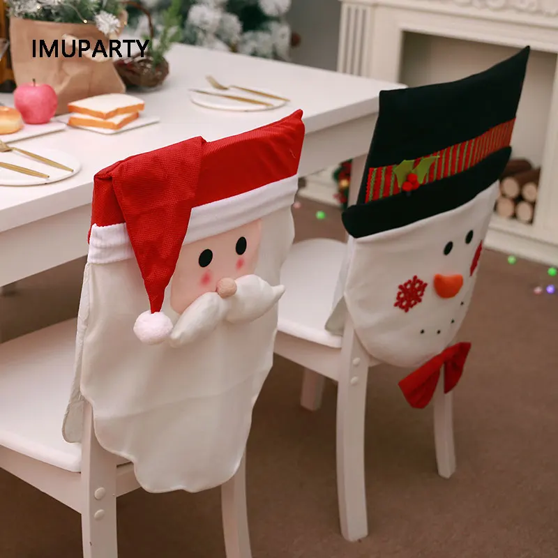 

2pcs/lot Santa Claus Snowman Chair Cover Christmas Decorations for Home Xmas Supplies New Year Dining Chair Back Decor