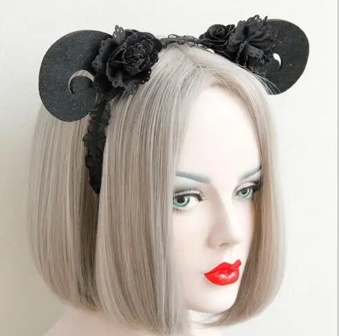 Модные женские рога с черным кружевом Hairbands девушки повязка вечерние стиль