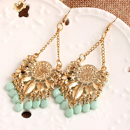Bluelans Women's Boho Style Light Green Water Drop Turquoise Zircon Dangle Hook Earrings | Украшения и аксессуары