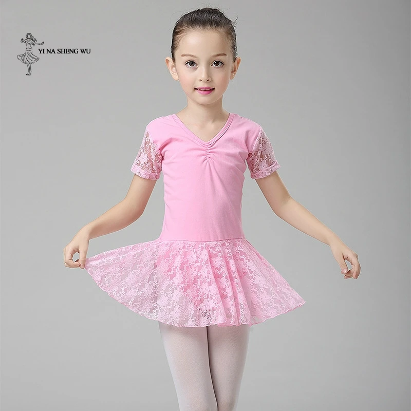 Pink Балетное платье для девочек одежда для занятий гимнастикой короткий рукав с юбочкой балет, для тренировок, одежда с леопардовым узором для девочек; Одежда для танцев, пачка, костюмы - Цвет: Pink