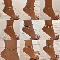 modyle vintage antique gold color anklet women shell beads geometric bracelet charm bohemian ankle bracelet boho foot jewelry