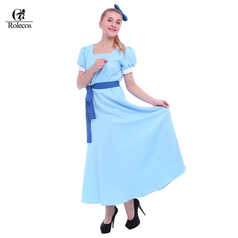 Adult Dress ROLECOS платье Венди Дарлинг Питер Пэн маскарадные костюмы голубое платье для девочек Женский длинный костюм вечерние костюмы на Хэллоуин Рейчел Косплей - Цвет: Adult Dress