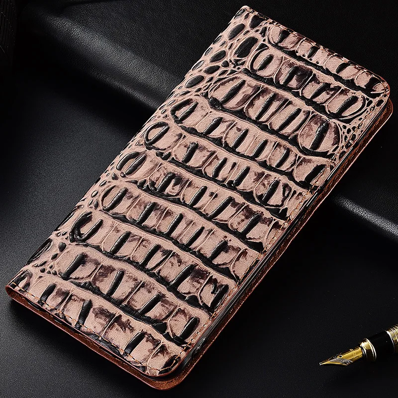 Хаки Чехол из натуральной крокодиловой кожи для Xiao mi Red mi 7 7A 8 8A K20 K30 Pro/mi 9T Pro чехол с магнитной застежкой и подставкой для мобильного телефона - Цвет: Хаки